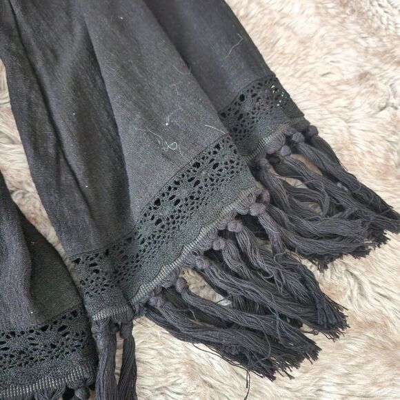 PPLA Clothing Open Front Fringe Hem Black Kimono Cardigan Women's Size Medium - Picture 4 of 10